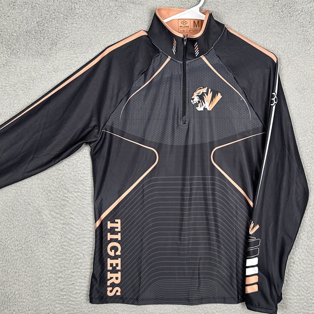 Tigers Rudis Shirt Mens Medium Black Orange Wrestling Sport Quarter Zip Pullover